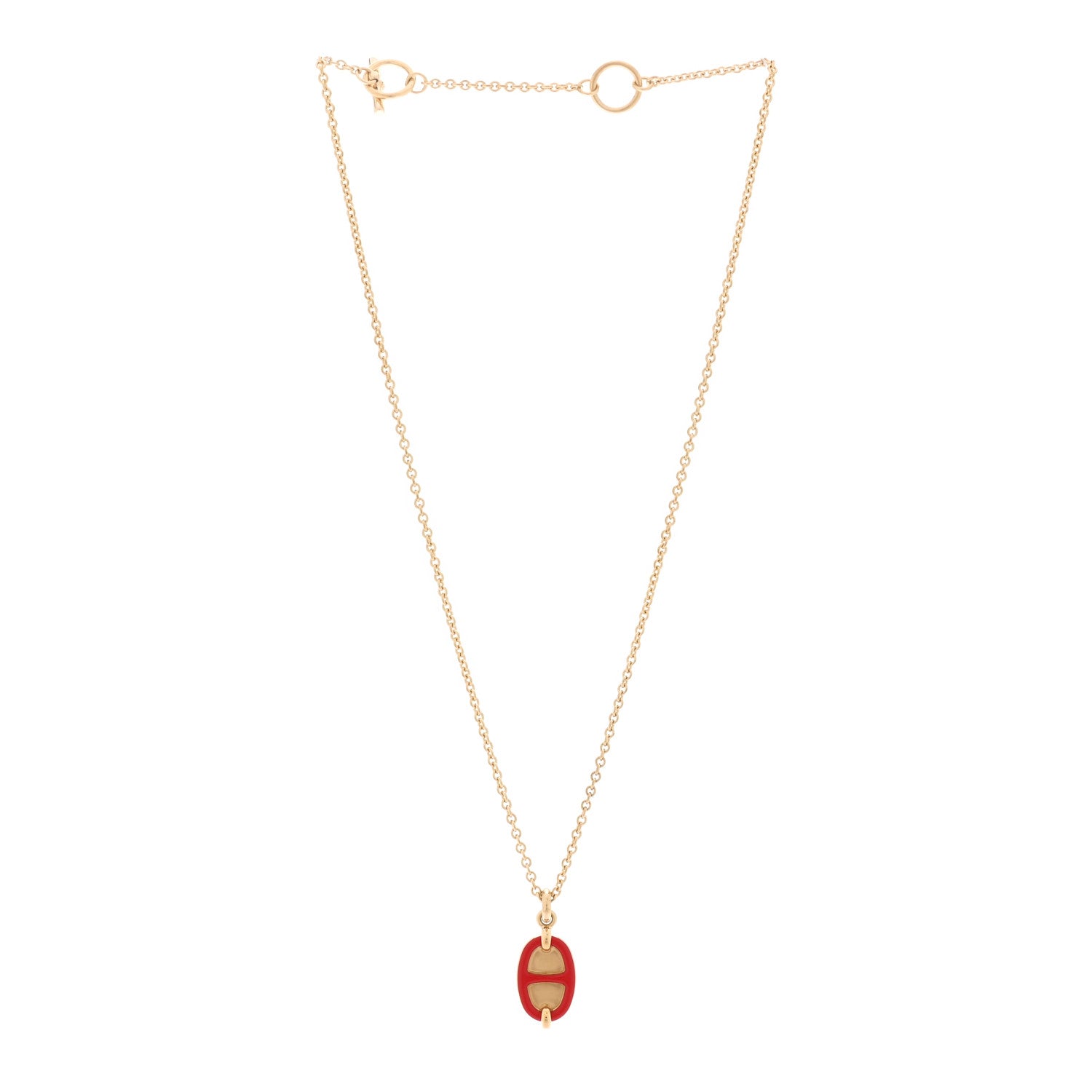 Hermes Metal Enamel Mini Maillon Pendant Necklace Rouge Vif 3 of 6