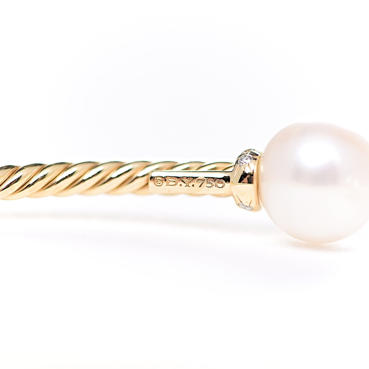 David Yurman 18K Yellow Gold Diamond Pearl 8.5mm Solari Bracelet 3 of 4