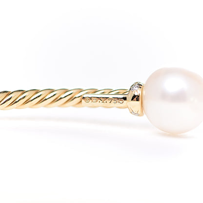 David Yurman 18K Yellow Gold Diamond Pearl 8.5mm Solari Bracelet 3 of 4