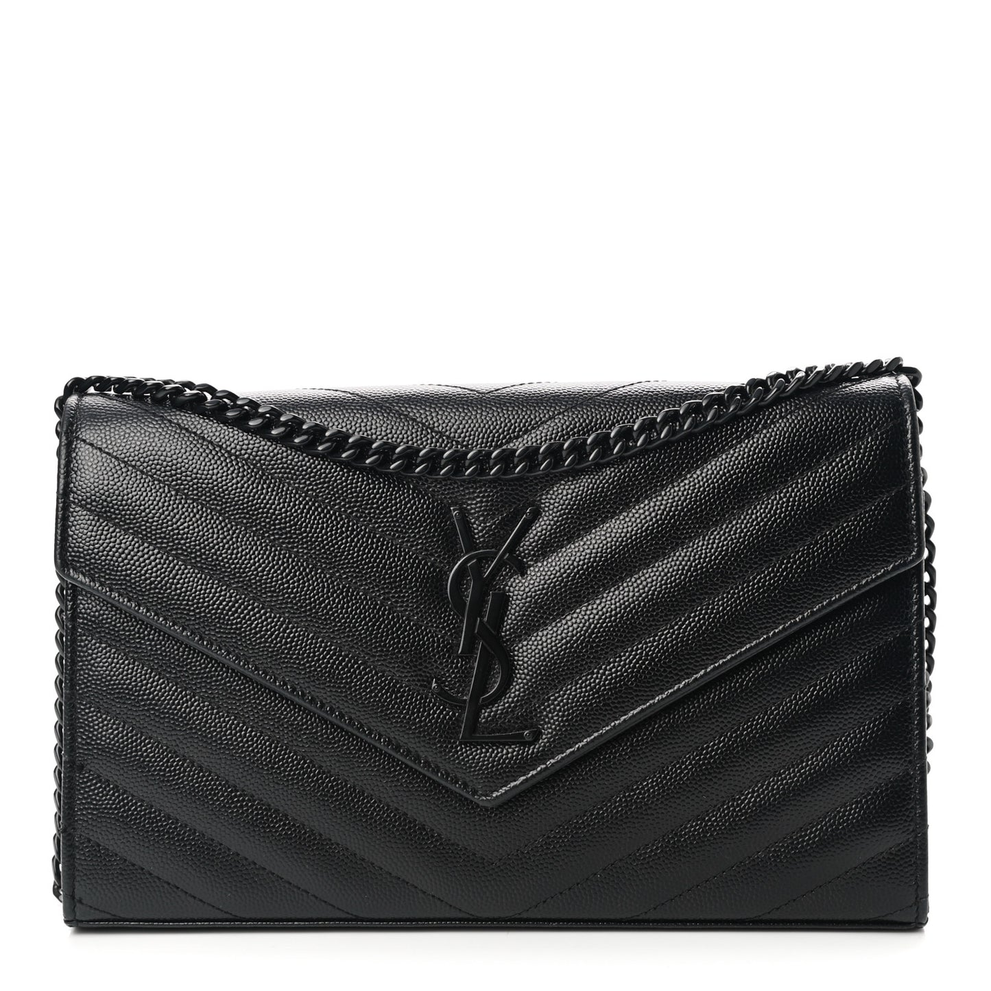 Grain De Poudre Matelasse Chevron Monogram Chain Wallet Black