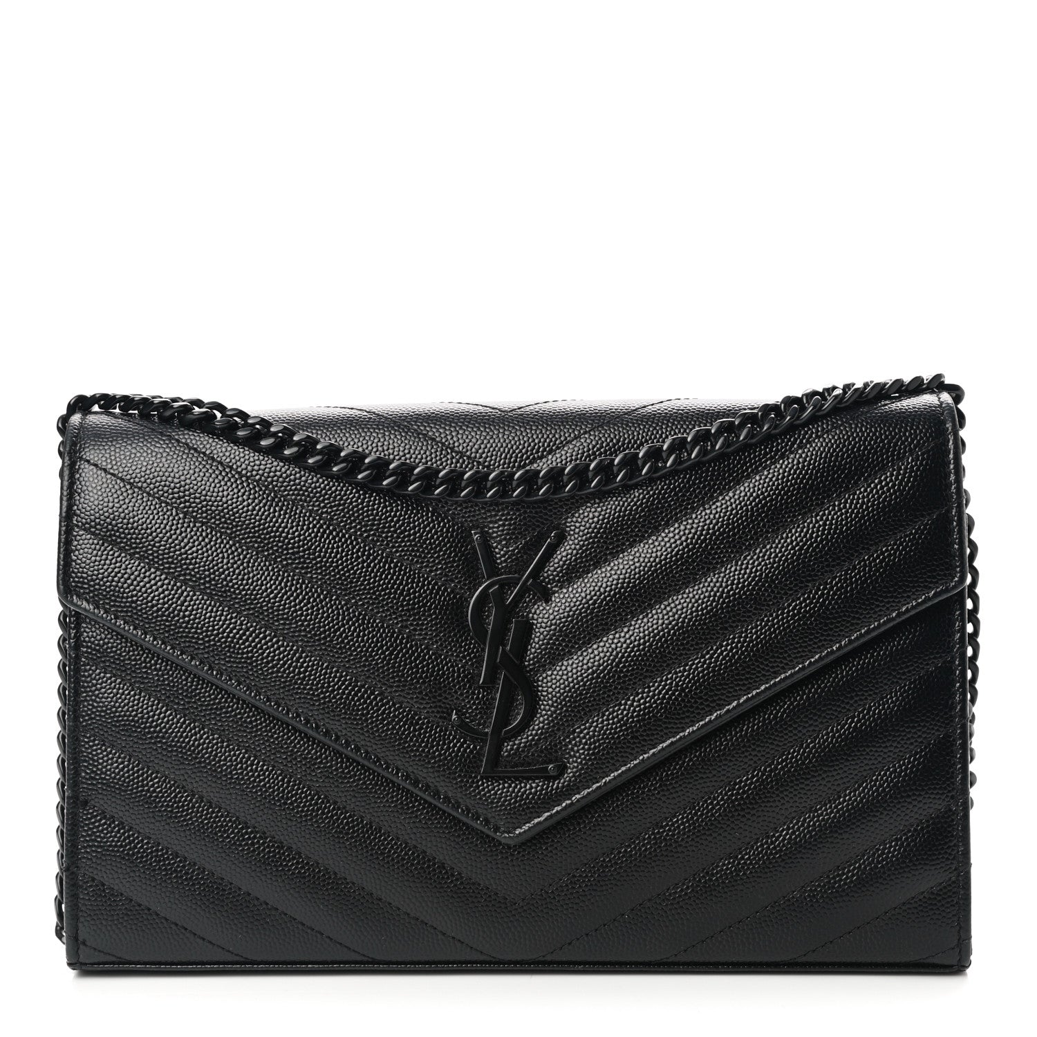 Saint Laurent Grain De Poudre Matelasse Chevron Monogram Chain Wallet Black 1 of 12