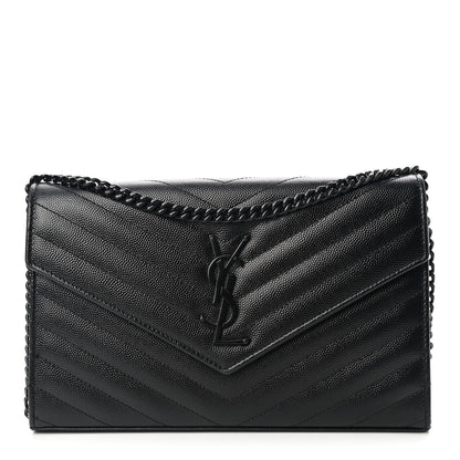 Saint Laurent Grain De Poudre Matelasse Chevron Monogram Chain Wallet Black 1 of 12