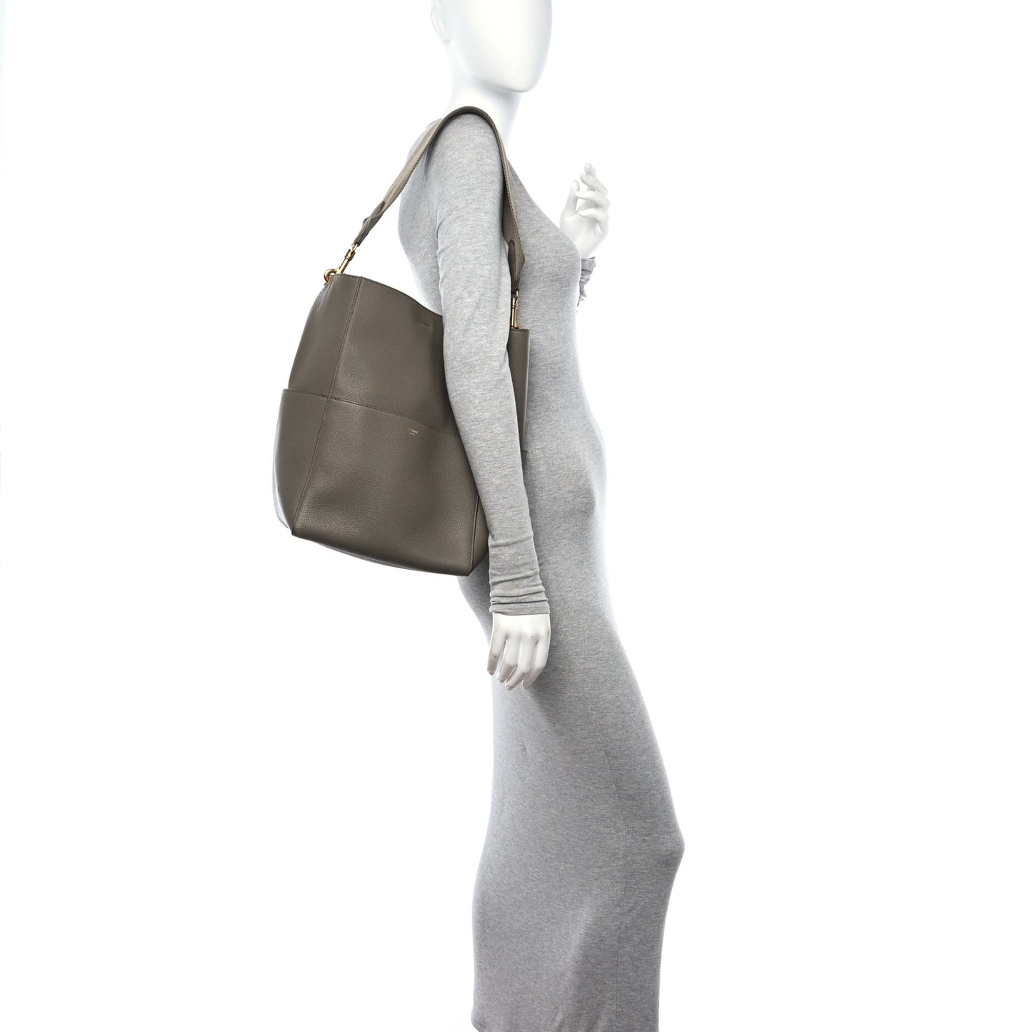 Soft Grained Calfskin Sangle Bucket Bag Taupe