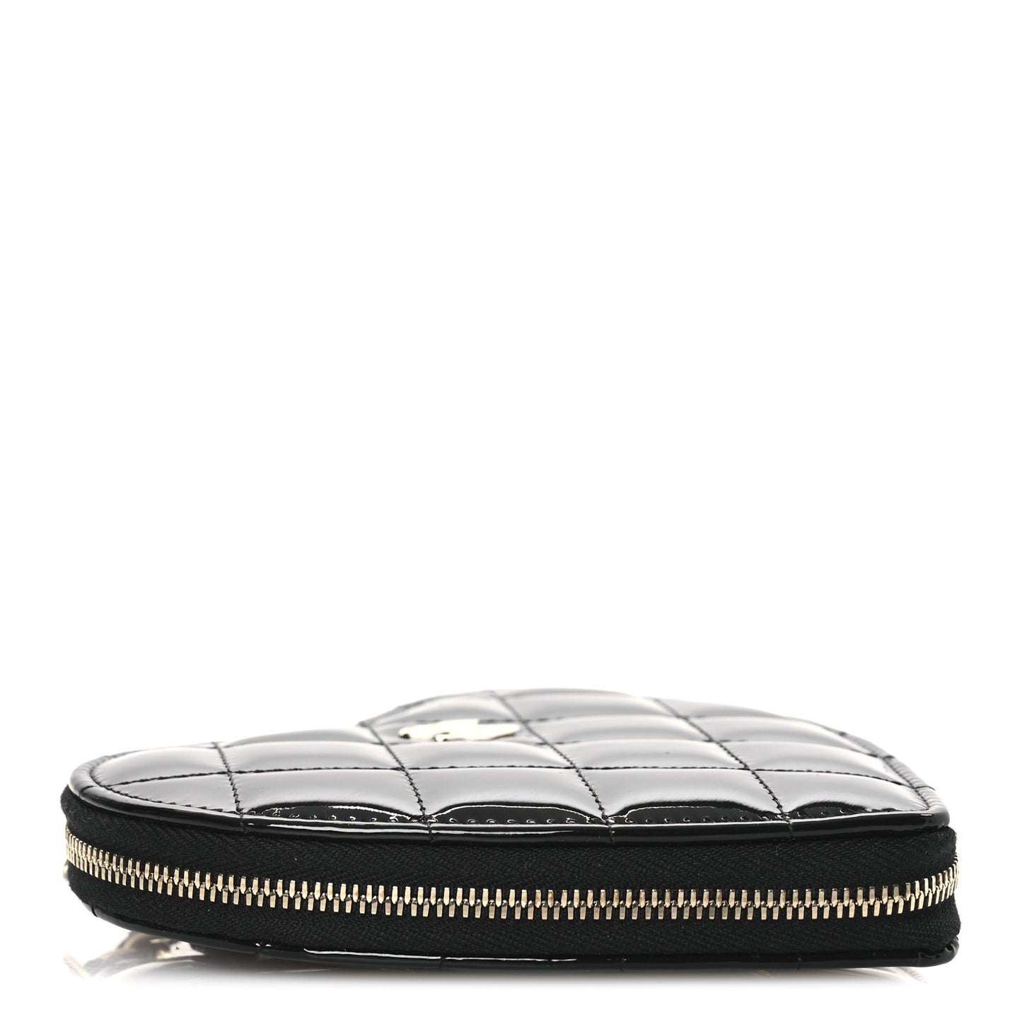 Patent Calfskin Resin Quilted CC Heart Clutch With Chain Black