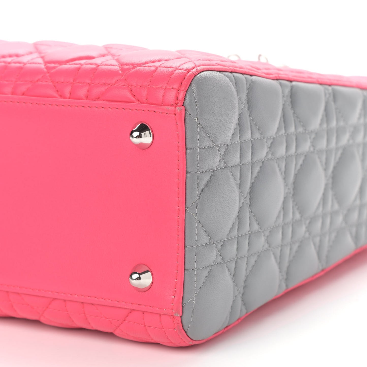 Lambskin Cannage Large Tri-Color Lady Dior Toxic Fuchsia