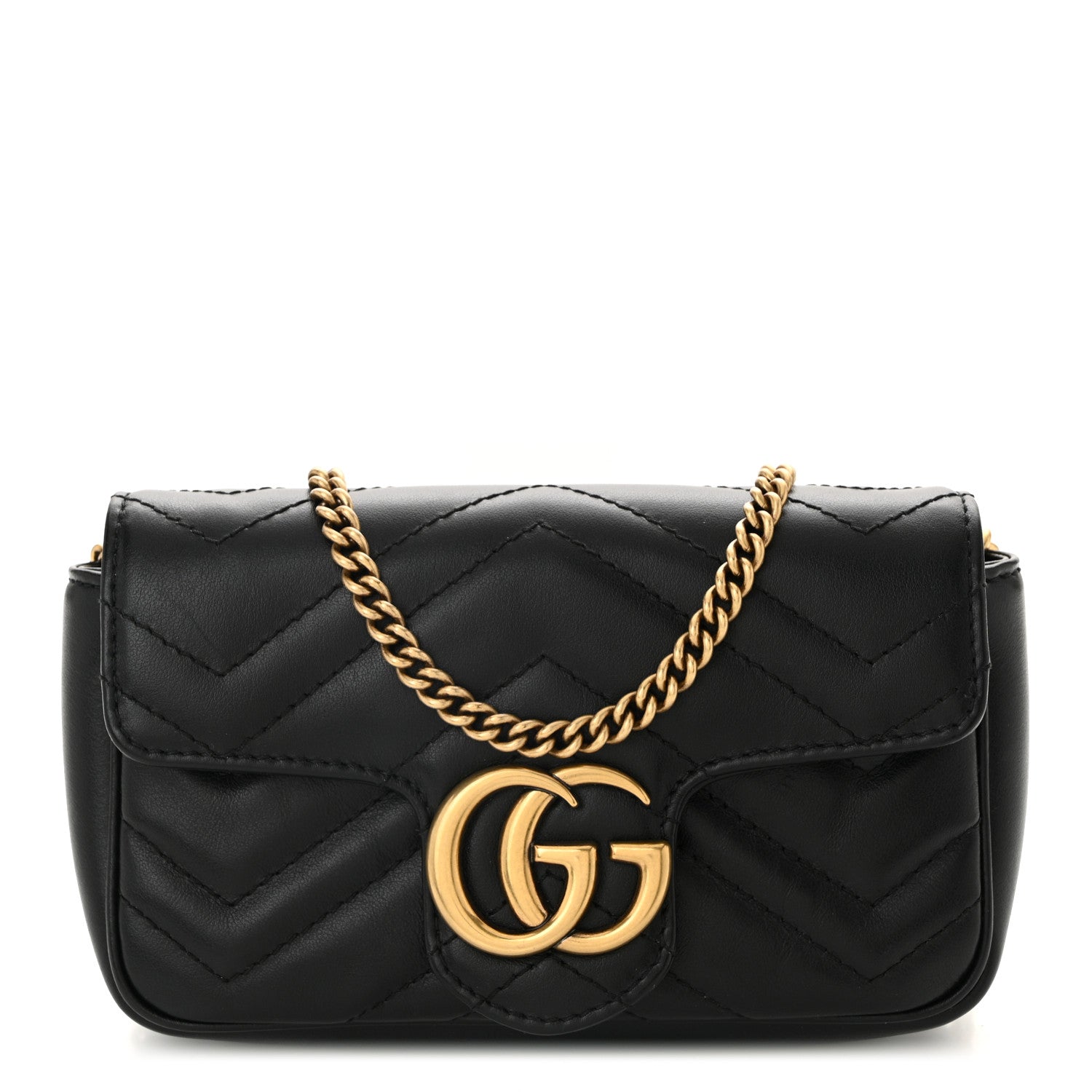 Gucci Calfskin Matelasse Super Mini GG Marmont Shoulder Bag Black 1 of 10