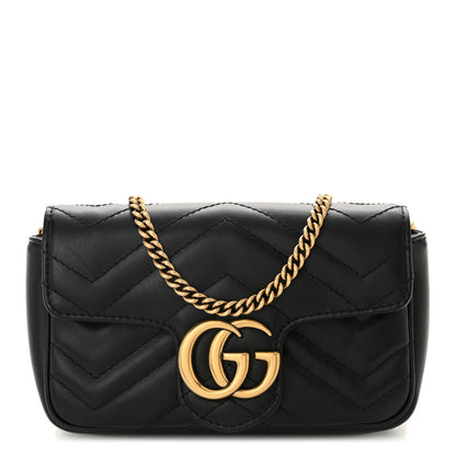 Gucci Calfskin Matelasse Super Mini GG Marmont Shoulder Bag Black 1 of 10