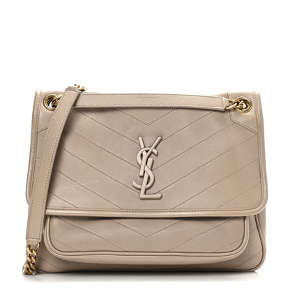 Saint Laurent Lambskin Matelasse Monogram Medium Niki Chain Satchel Light Taupe 1 of 9