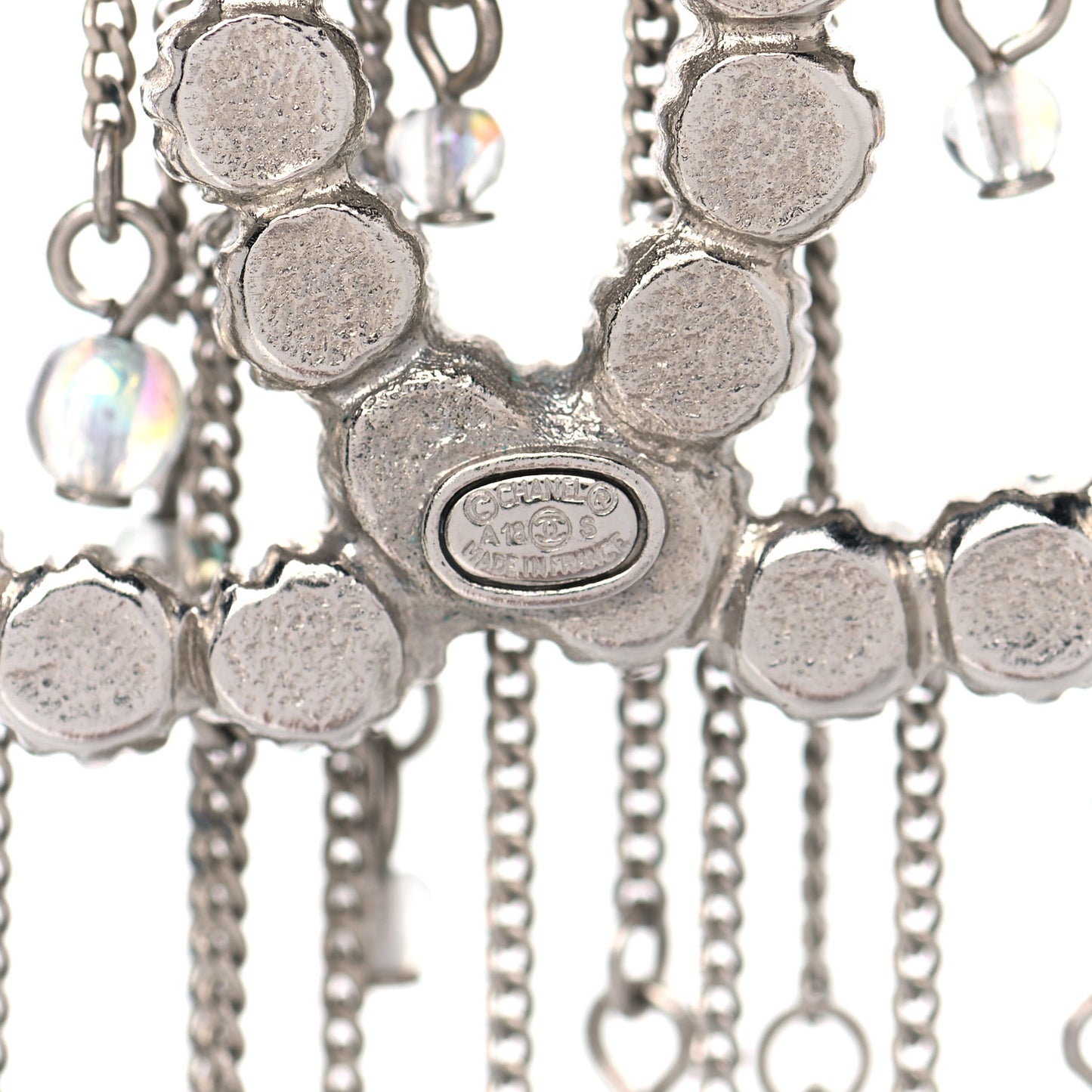 Beaded Chain CC Brooch Silver