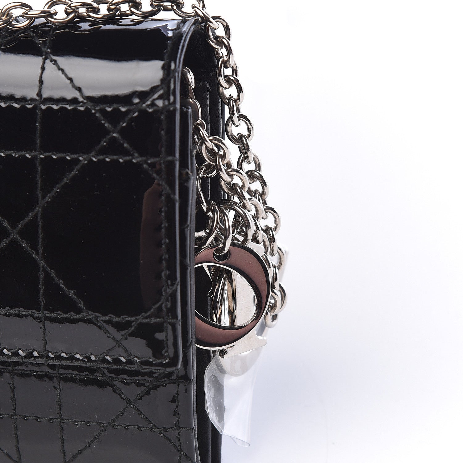 Christian Dior Patent Cannage Rendez-vous Chain Wallet Black 8 of 10