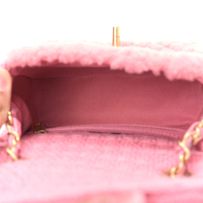 Chanel Shearling Tweed Quilted Mini Square Flap Bag Light Pink 5 of 9