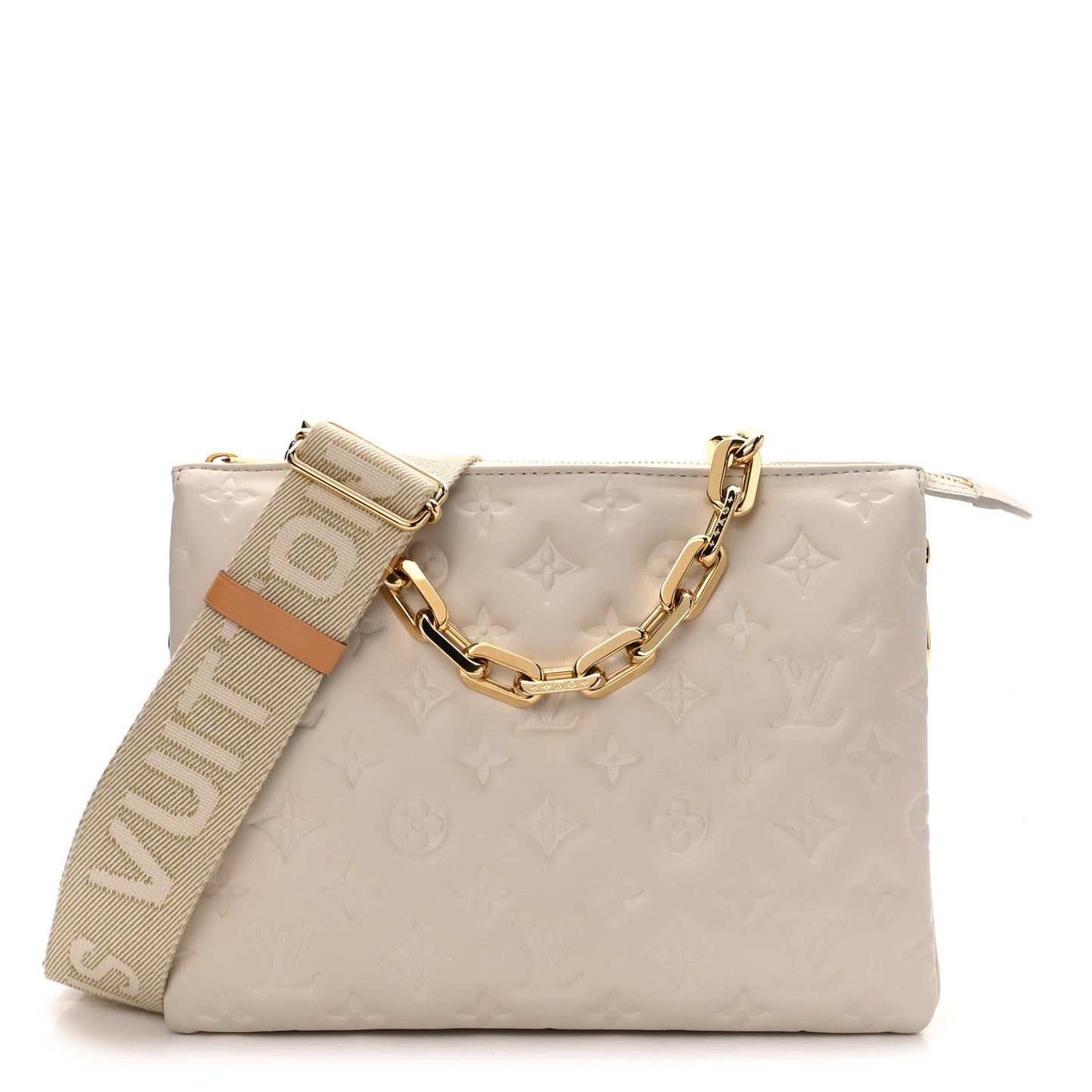 Lambskin Embossed Monogram Coussin PM Cream