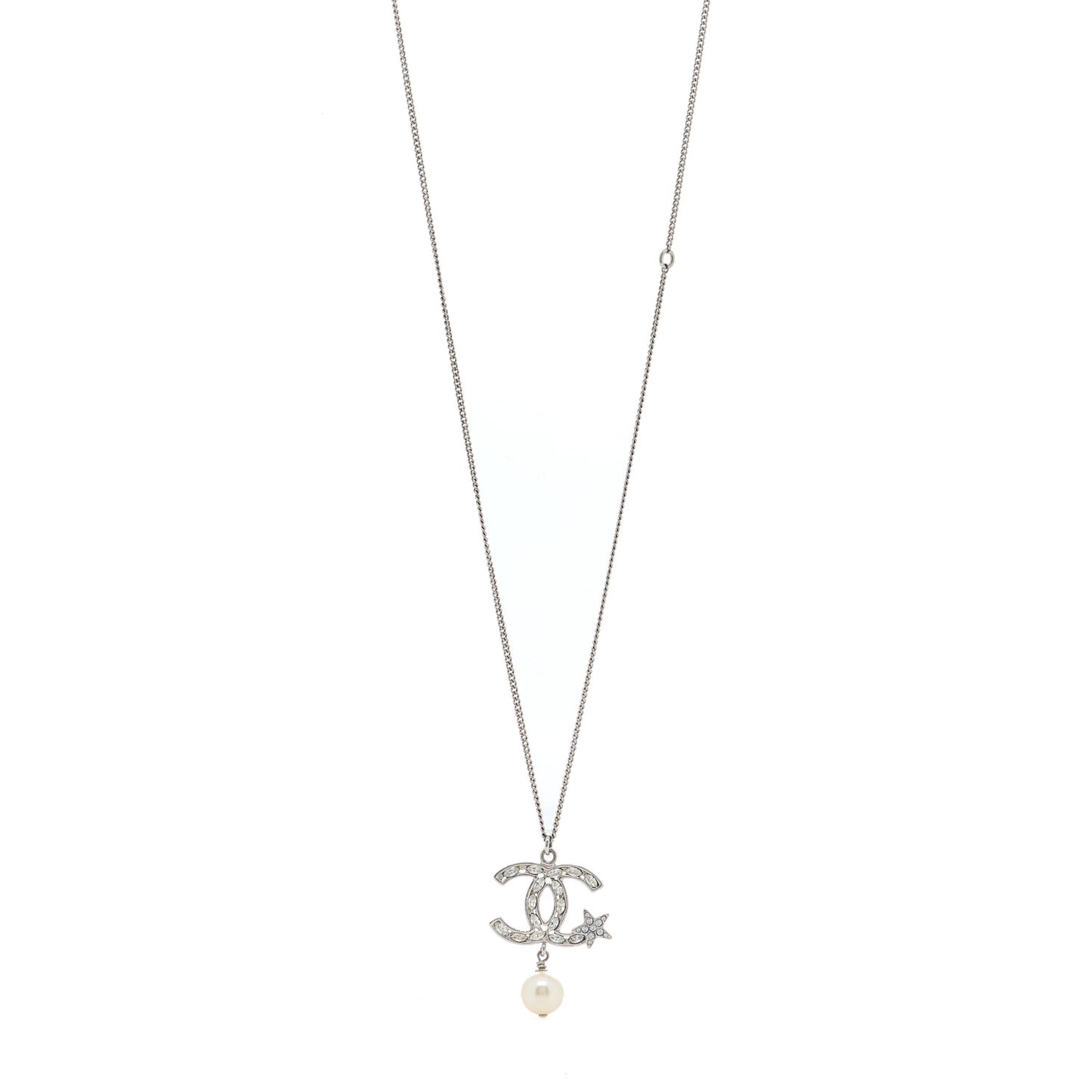 Crystal CC Star Pearl Drop Necklace Silver