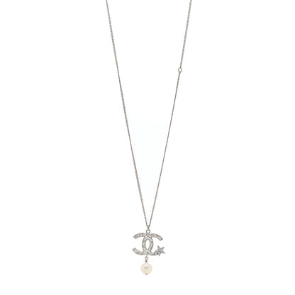 Chanel Crystal CC Star Pearl Drop Necklace Silver 1 of 3