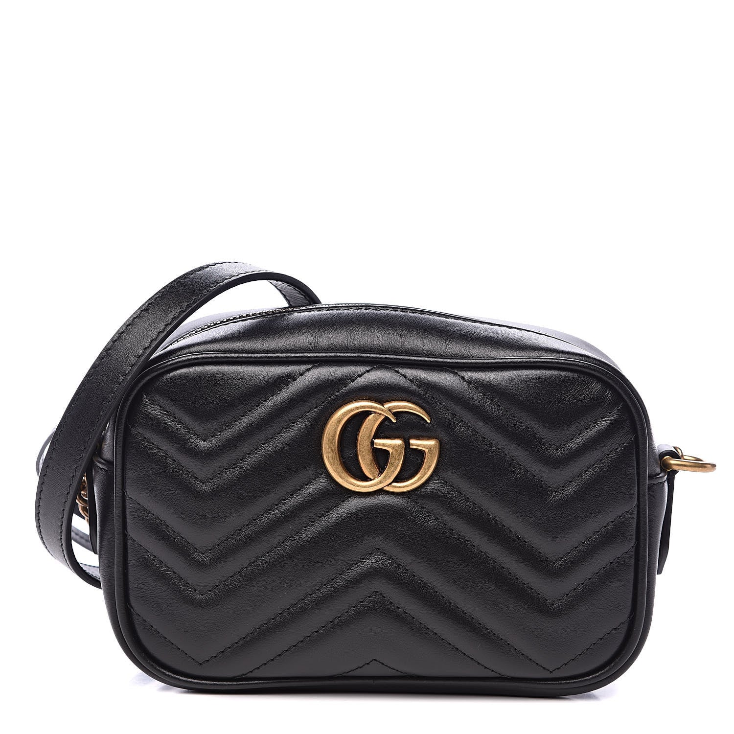 Gucci Calfskin Matelasse Mini GG Marmont Chain Shoulder Bag Black 1 of 9