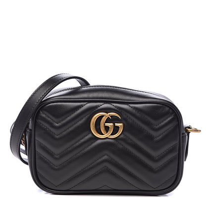 Gucci Calfskin Matelasse Mini GG Marmont Chain Shoulder Bag Black 1 of 9