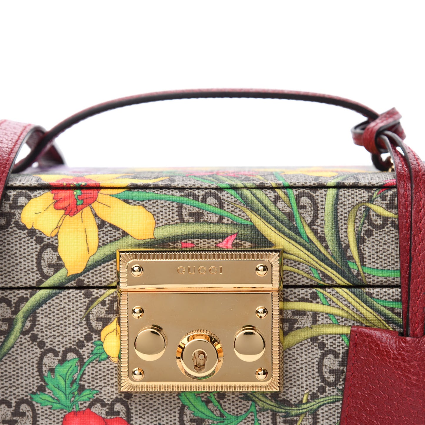 GG Supreme Monogram Flora Padlock Jewelry Case Red