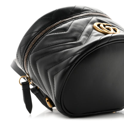 Gucci Calfskin Matelasse Mini GG Marmont Round Backpack Black 9 of 10