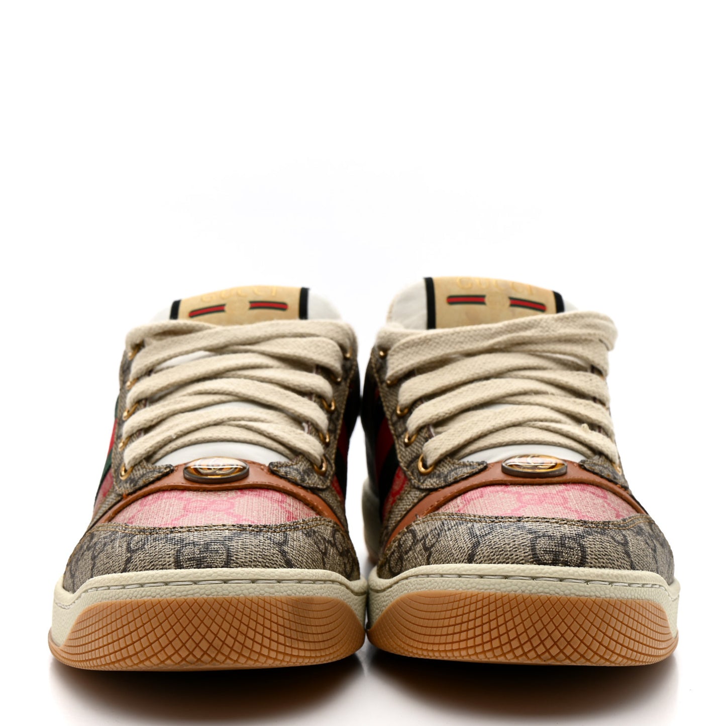 GG Supreme Monogram Harness Calfskin Web Womens Screener Sneakers 37.5 Beige Ebony Rosso Harness Brown