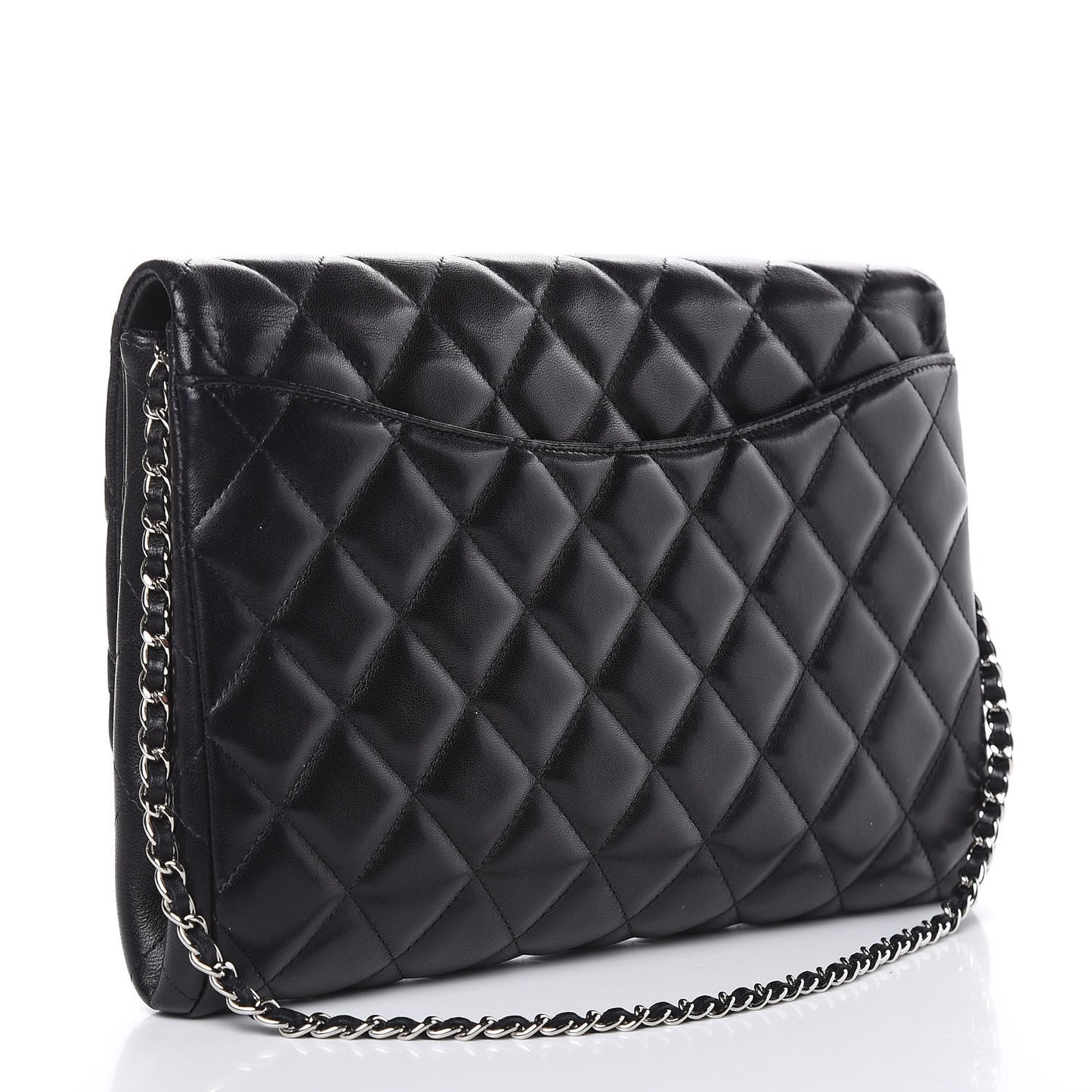 Lambskin Quilted Clutch With Chain Flap Black