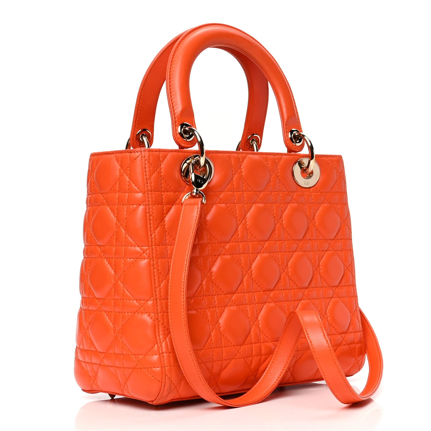 Christian Dior Lambskin Cannage Medium Lady Dior Orange 2 of 8
