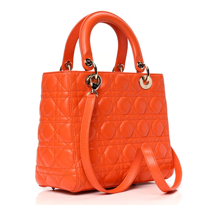 Christian Dior Lambskin Cannage Medium Lady Dior Orange 2 of 8