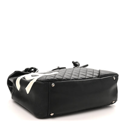 Chanel Calfskin Quilted Large Cambon Flap Black White 4 of 10
