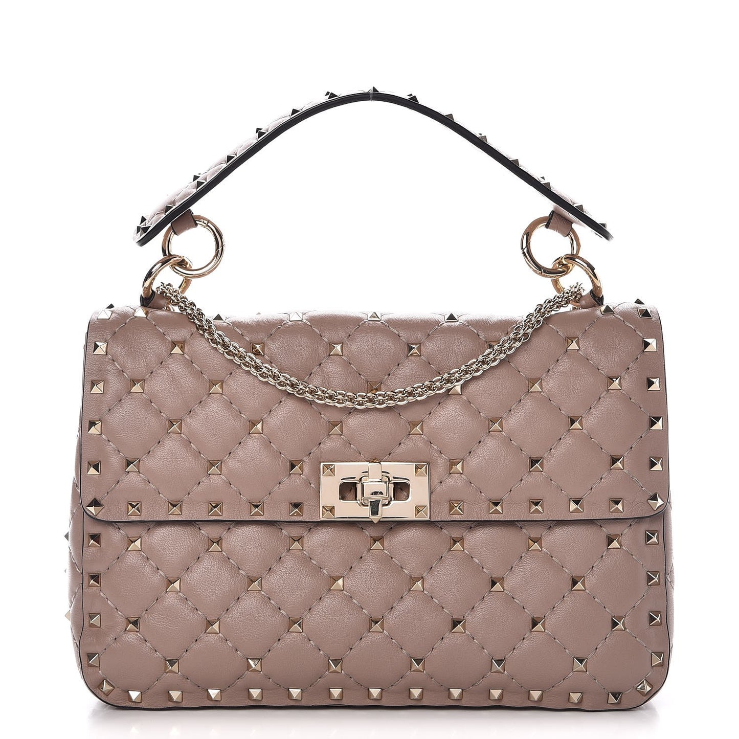 Lambskin Medium Rockstud Spike Shoulder Bag Poudre