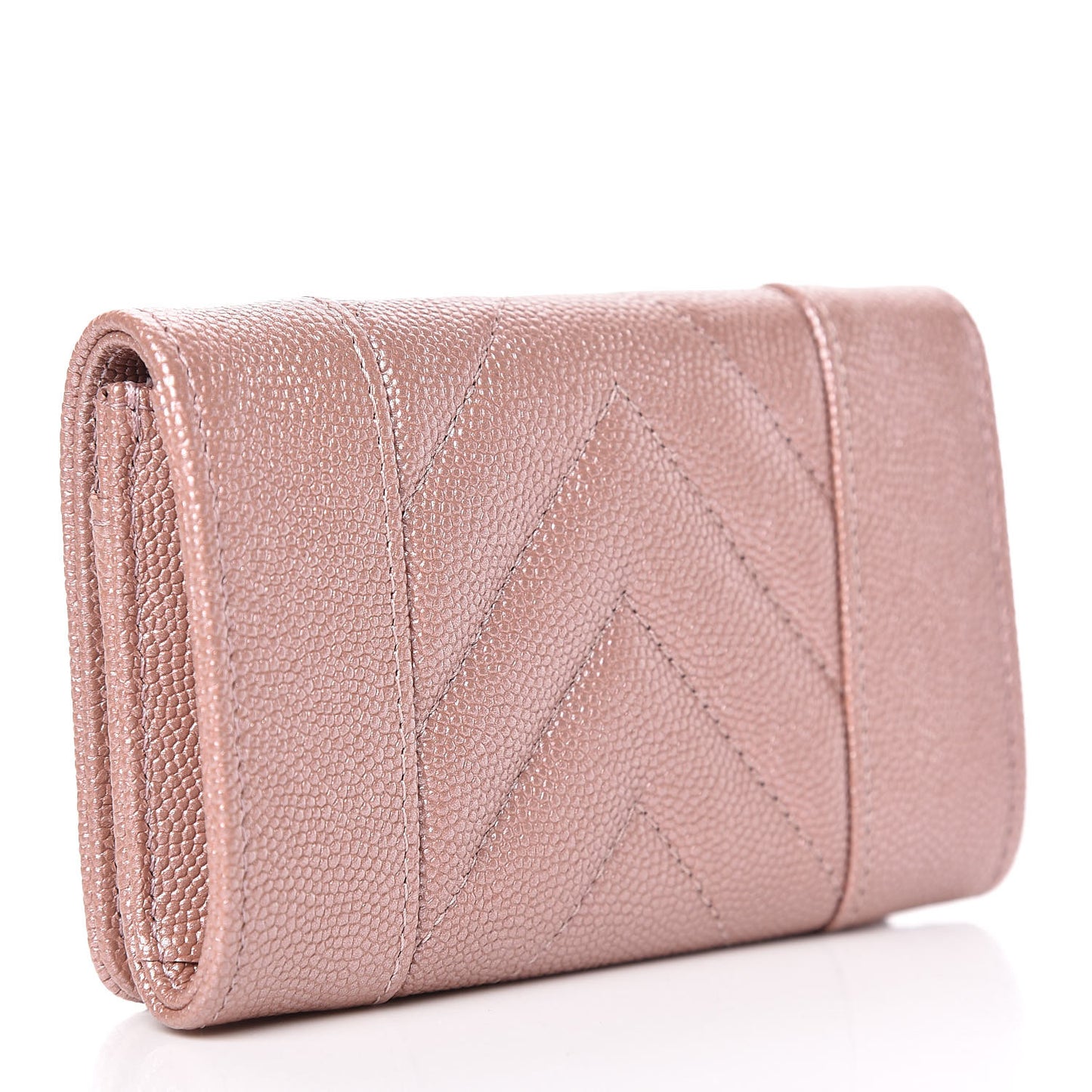 Metallic Caviar Chevron Quilted Vintage Mademoiselle Card Holder Pink