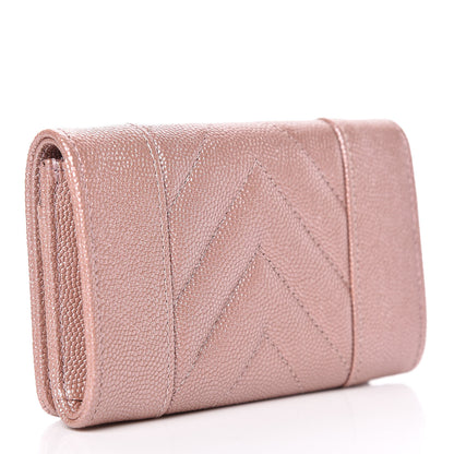 Chanel Metallic Caviar Chevron Quilted Vintage Mademoiselle Card Holder Pink 3 of 9