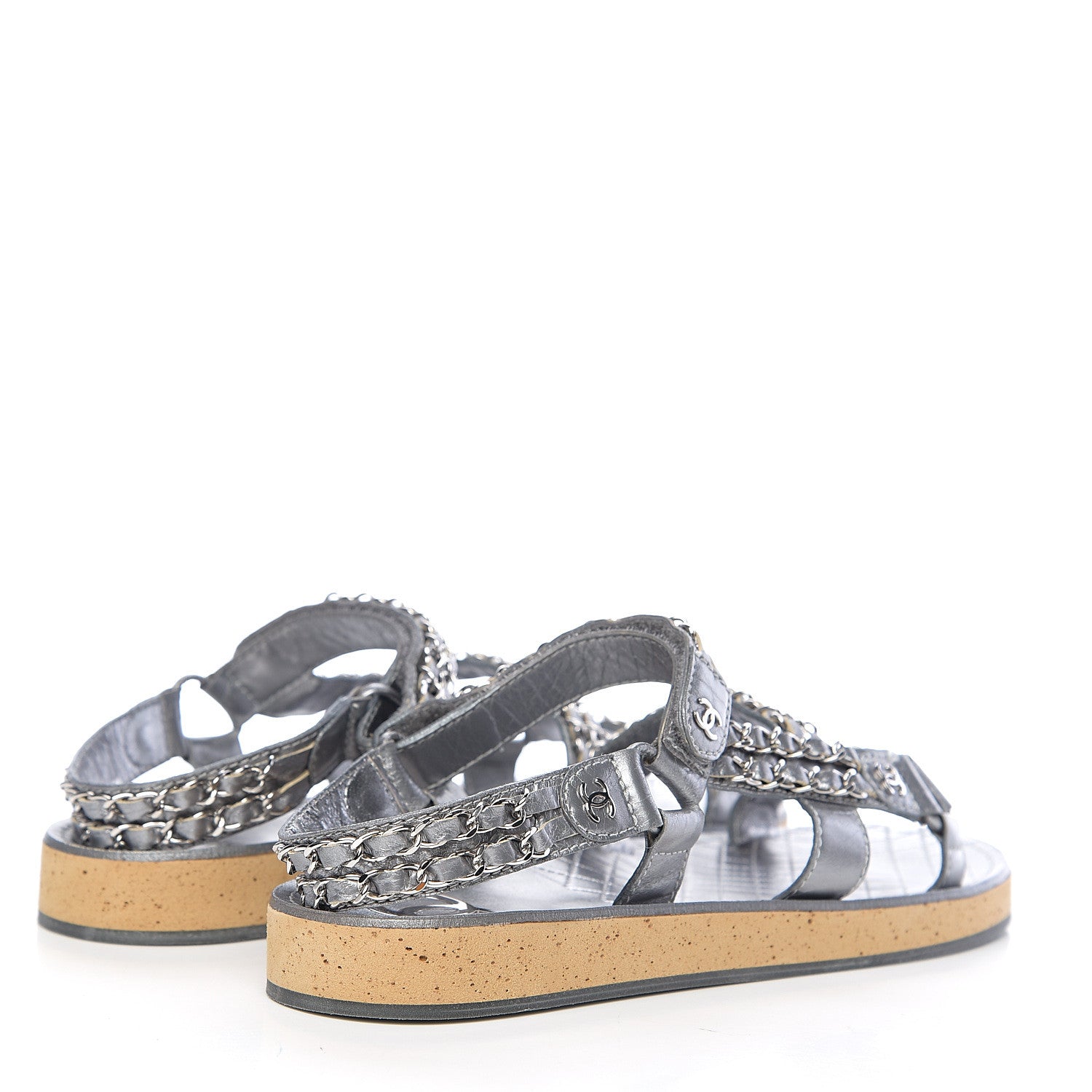Chanel Metallic Calfskin Chain Flat Sandals 40 Silver 4 of 7