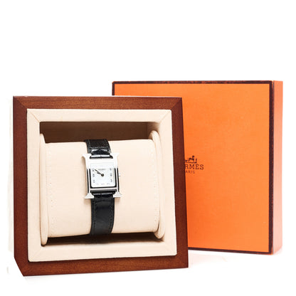 Hermes Stainless Steel Alligator Diamond Bezel Mother of Pearl 21mm Heure H Hour Quartz Watch Noir 5 of 5