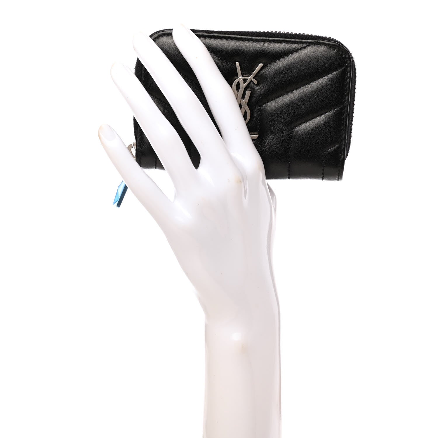 Saint Laurent Lambskin Y Quilted Monogram LouLou Zip Coin Purse Black 2 of 6