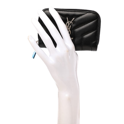 Saint Laurent Lambskin Y Quilted Monogram LouLou Zip Coin Purse Black 2 of 6