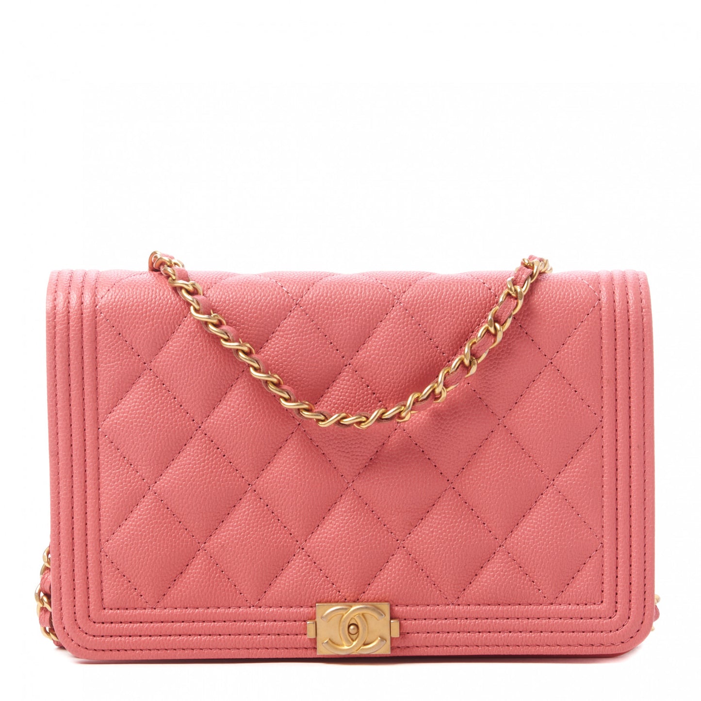Caviar Quilted Boy Wallet On Chain WOC Pink