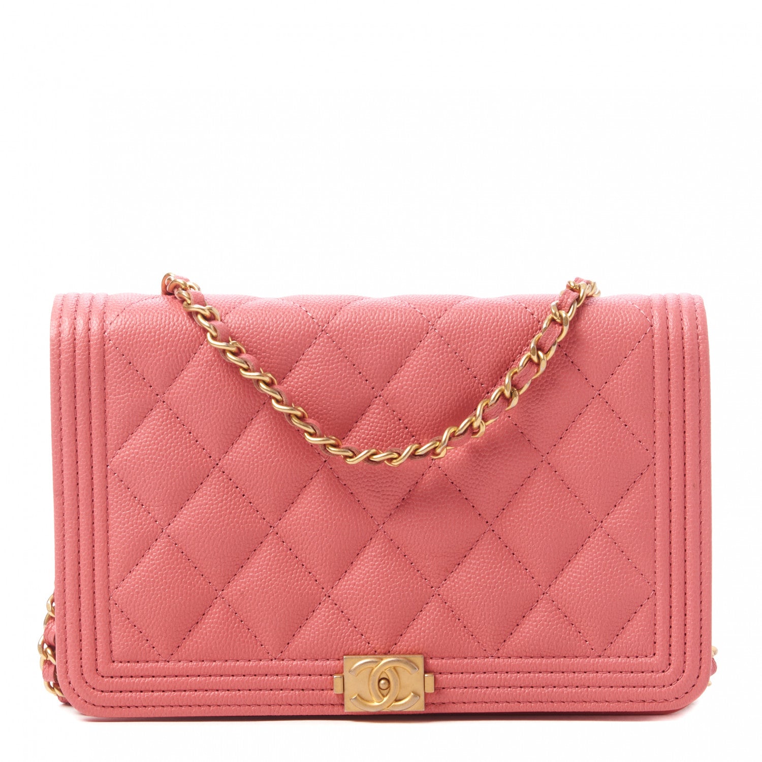 Chanel Caviar Quilted Boy Wallet On Chain WOC Pink 1 of 10