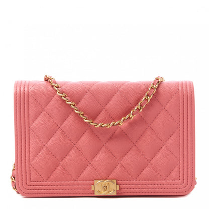 Chanel Caviar Quilted Boy Wallet On Chain WOC Pink 1 of 10