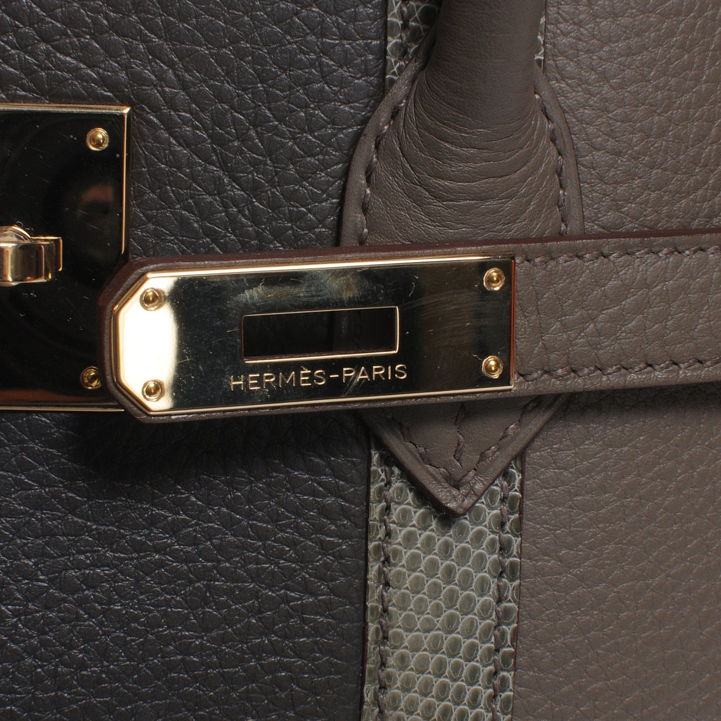 Taurillon Clemence Lizard Club Birkin 35 Etain Graphite