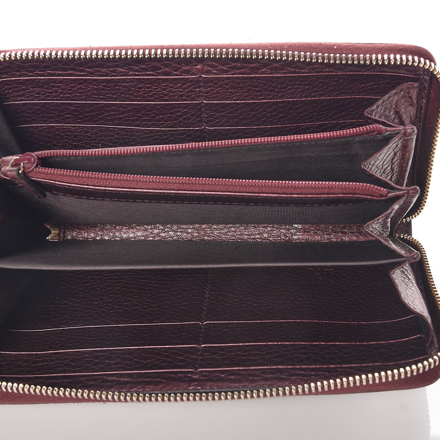 Metallic Cellarius Calfskin Soho Zip Around Wallet Classic Burgundy
