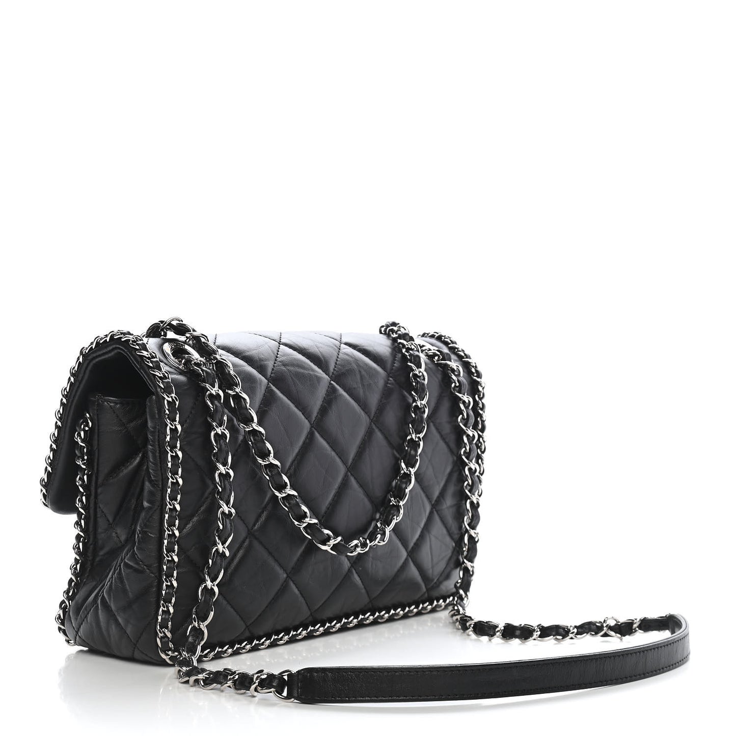 Crumpled Calfskin Medium Chain Flap Black