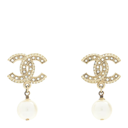 Chanel Crystal Pearl CC Drop Earrings Gold 1 of 6
