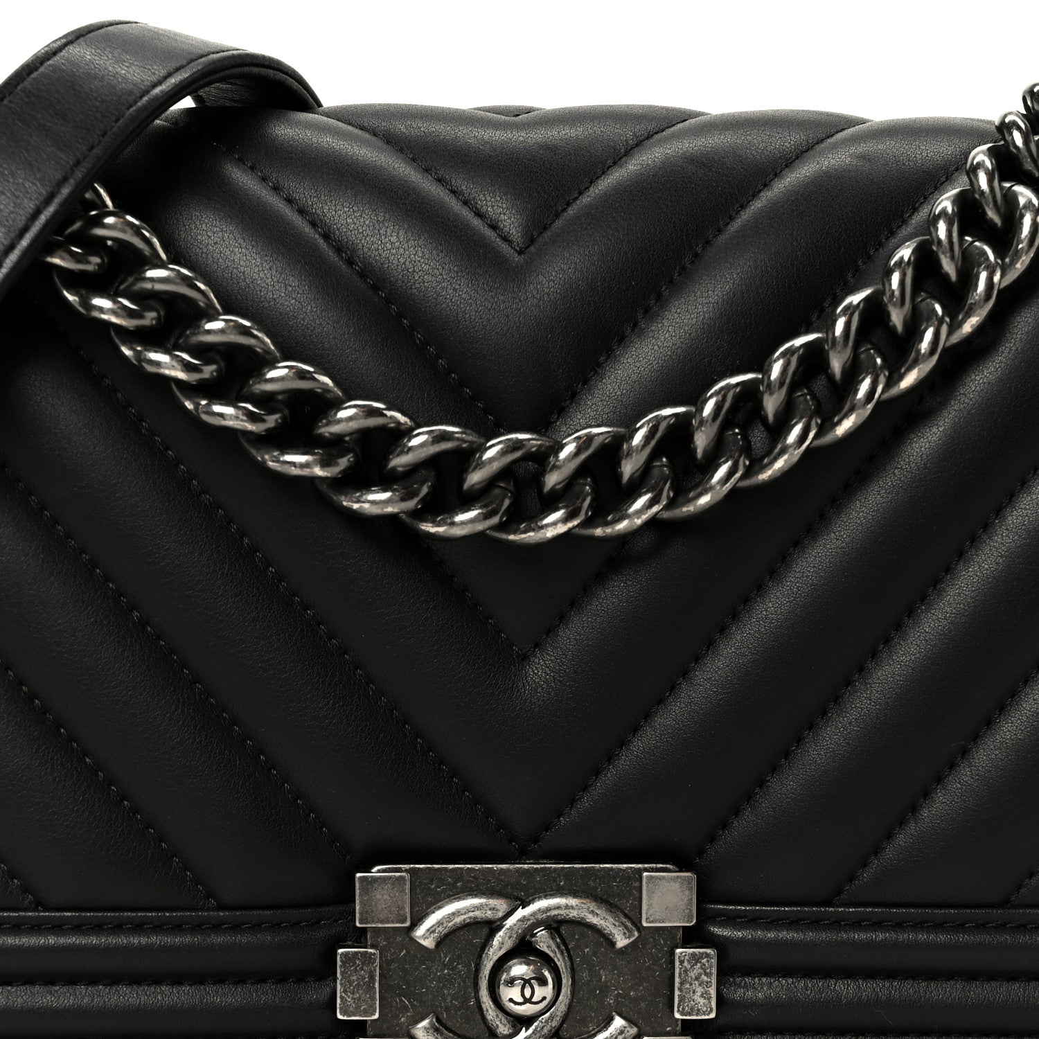Chanel Lambskin Chevron Quilted Medium Boy Flap Black 7 of 9