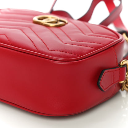 Gucci Calfskin Matelasse Mini GG Marmont Chain Shoulder Bag Hibiscus Red 11 of 11