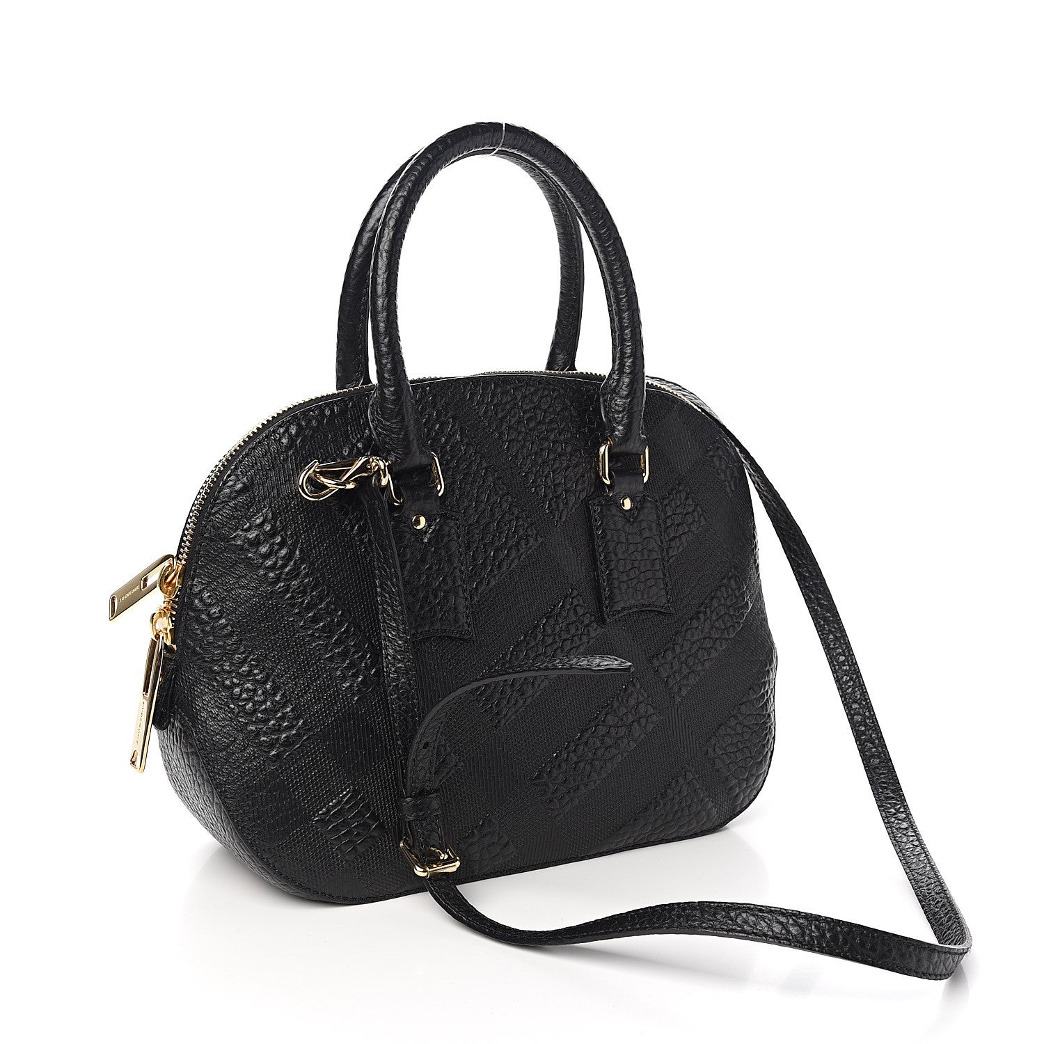 Burberry Heritage Grain Check Embossed Small Orchard Bowling Bag Black 2 of 10