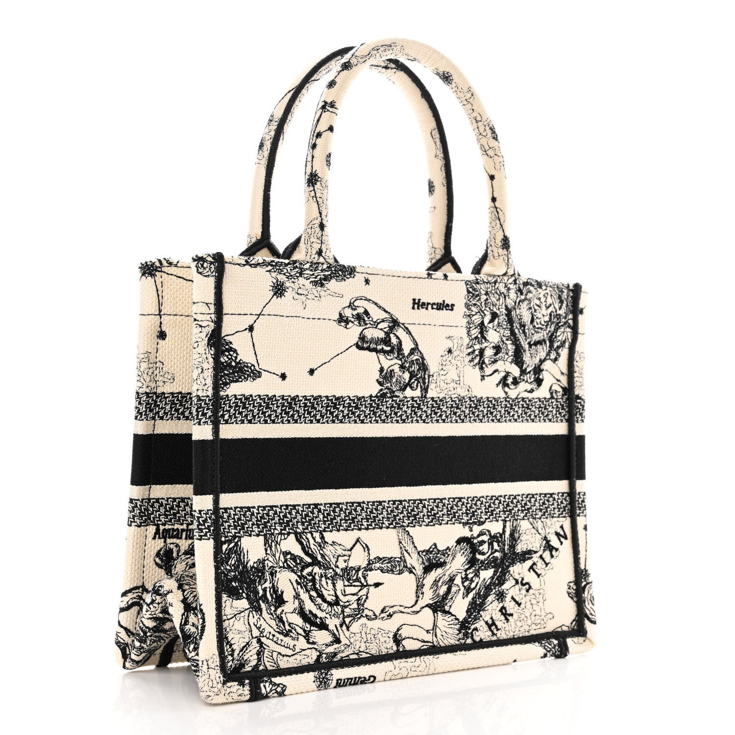 Christian Dior Canvas Embroidered Small Zodiac Toile De Jouy Book Tote Latte 3 of 11
