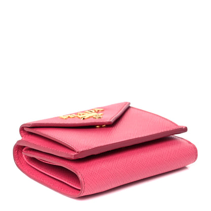 Prada Saffiano Metal Small Tri-Fold Wallet Peonia 6 of 15