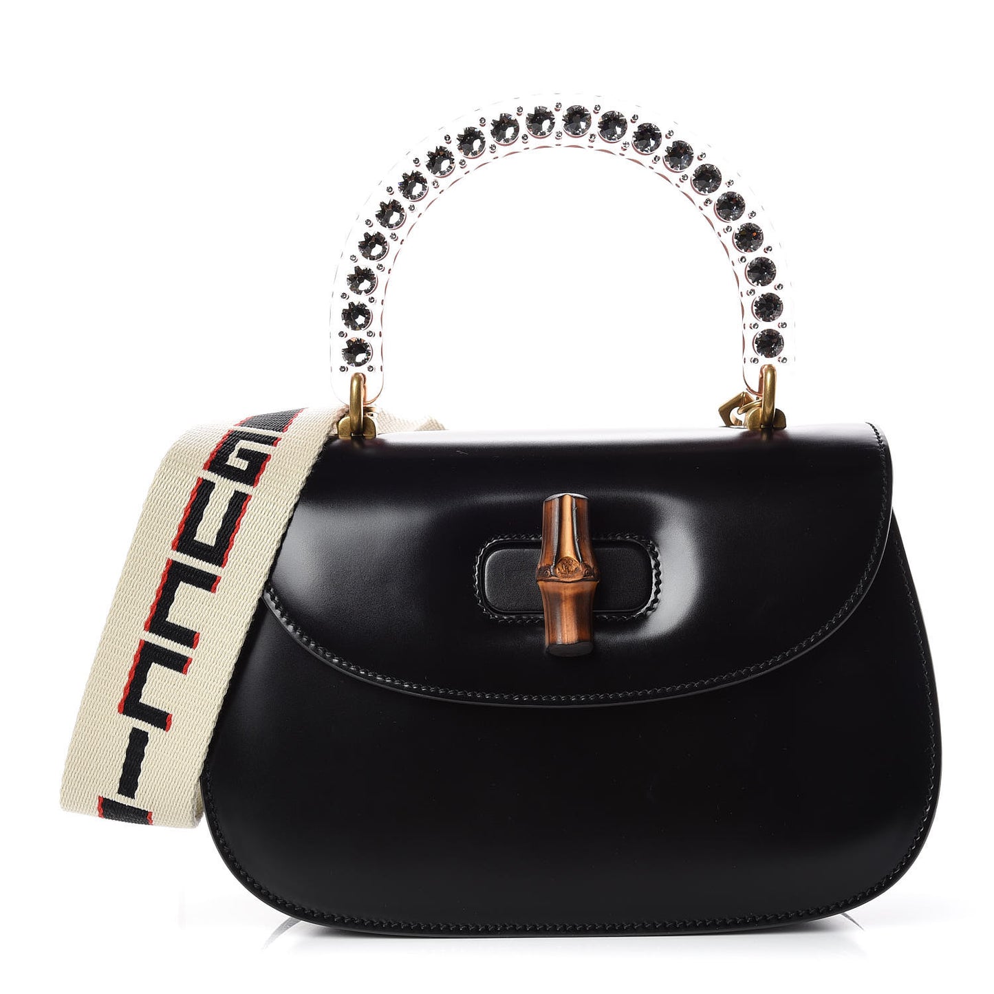 Calfskin Plexiglass Medium Classic 2 Top Handle Bag Black