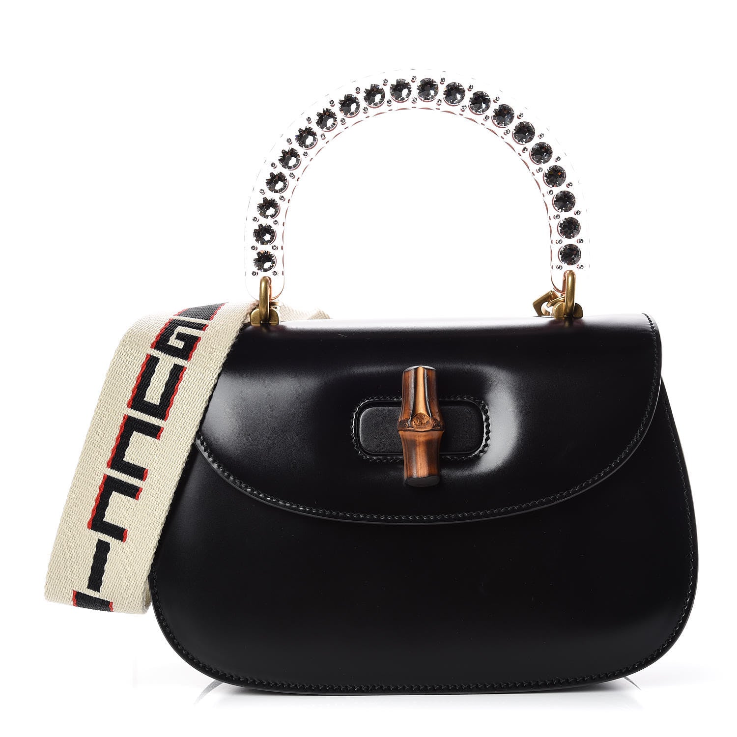 Gucci Calfskin Plexiglass Medium Classic 2 Top Handle Bag Black 1 of 9