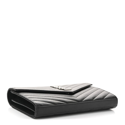 Saint Laurent Grain De Poudre Matelasse Chevron Monogram Chain Wallet Black 6 of 18