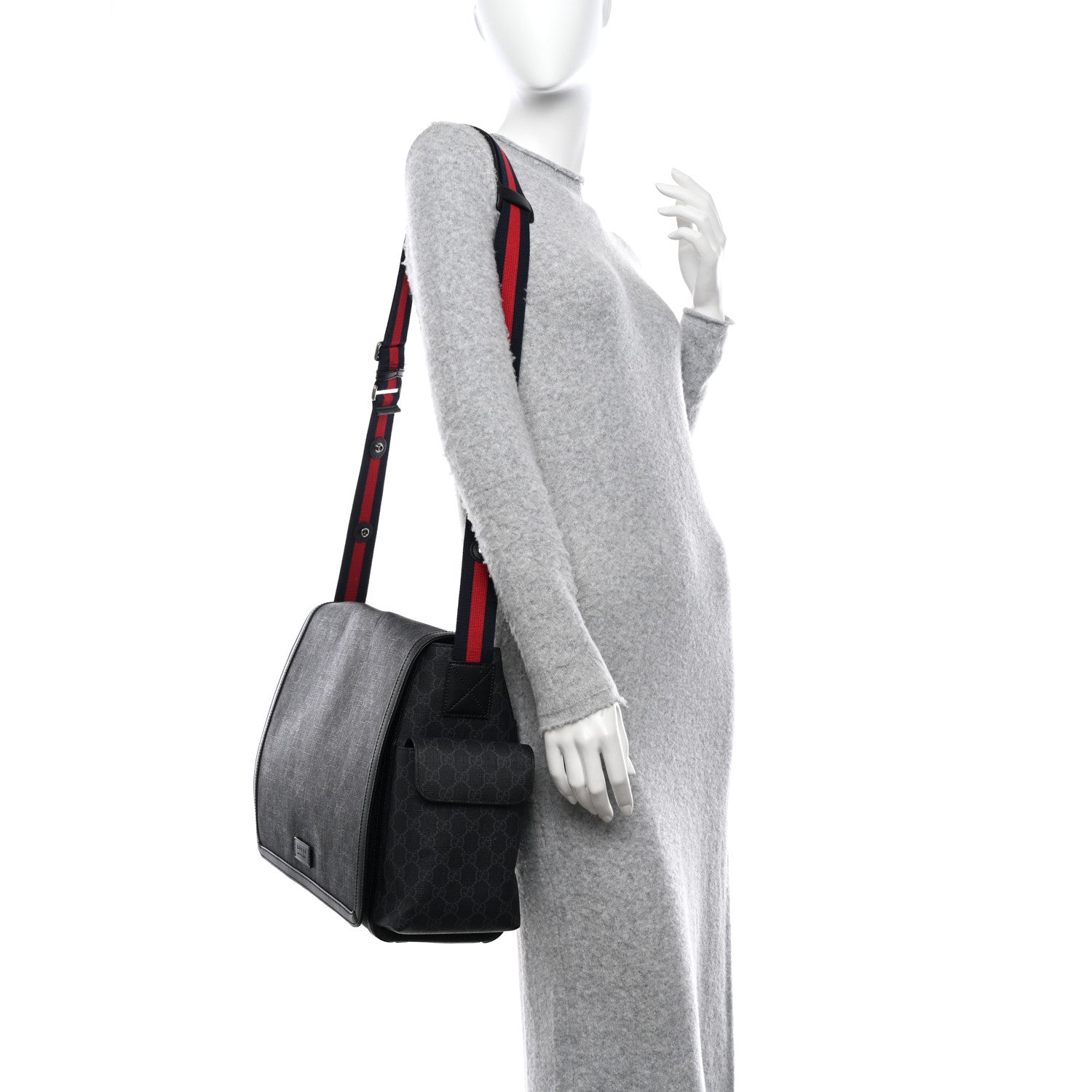 Gucci GG Supreme Monogram Web Messenger Diaper Bag Black Grey 2 of 14